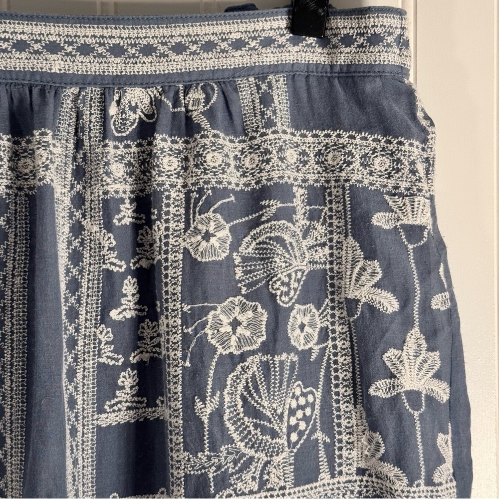 Anthropologie Maeve Ariadne Embroidered Maxi Skirt Blue & White Size XS - Picture 5 of 13
